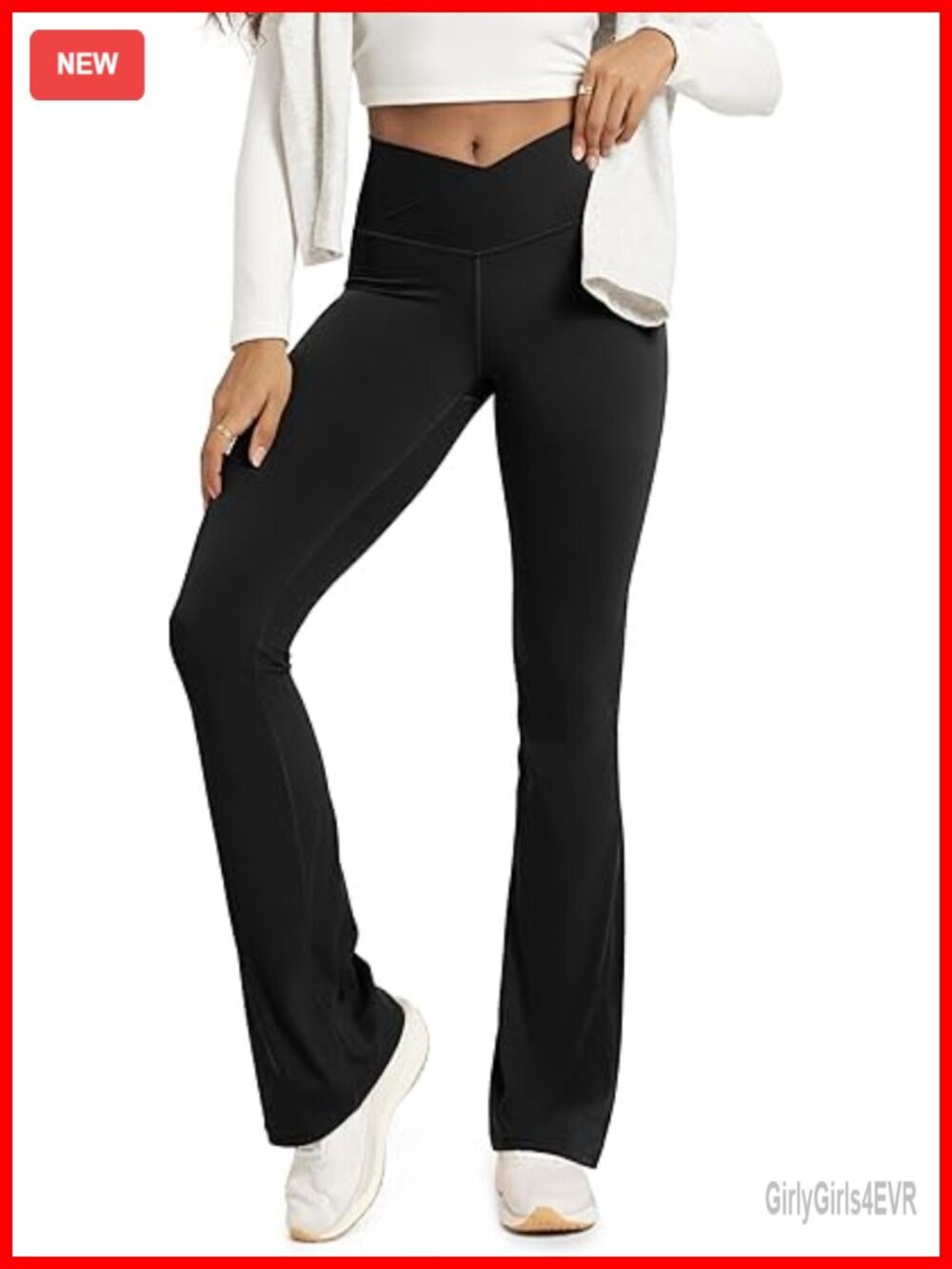 Crossover Flare Yoga Leggings with Back Pocket Wide Leg Bootcut